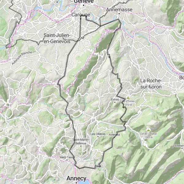 Miniaturní mapa "Výlet kolem Annecy-le-Vieux a Mont Pelé" inspirace pro cyklisty v oblasti Région lémanique, Switzerland. Vytvořeno pomocí plánovače tras Tarmacs.app