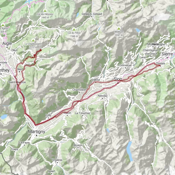 Miniatura della mappa di ispirazione al ciclismo "Avventura in gravel da Réchy a Bramois" nella regione di Région lémanique, Switzerland. Generata da Tarmacs.app, pianificatore di rotte ciclistiche