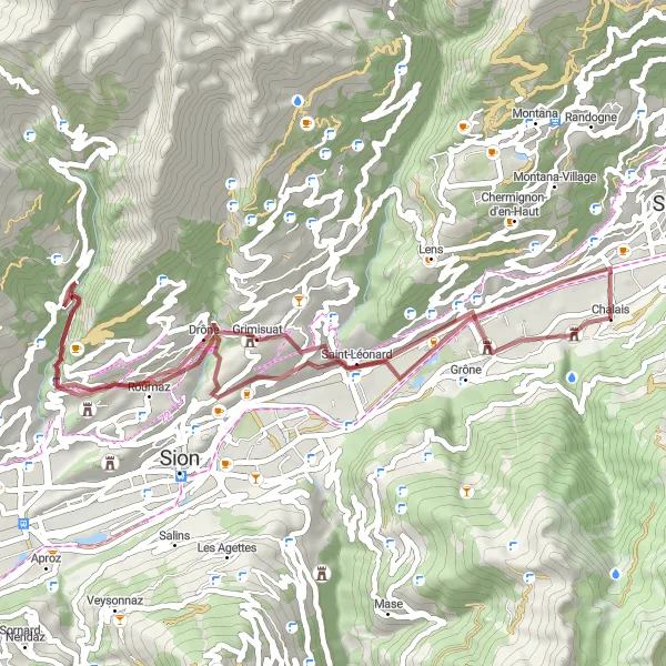 Mapa miniatúra "Explore the gravel paths near Chalais" cyklistická inšpirácia v Région lémanique, Switzerland. Vygenerované cyklistickým plánovačom trás Tarmacs.app