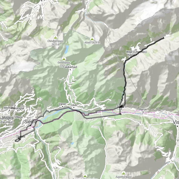 Miniaturní mapa "Cyklotrasa kolem Réchy a okolí" inspirace pro cyklisty v oblasti Région lémanique, Switzerland. Vytvořeno pomocí plánovače tras Tarmacs.app