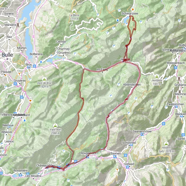 Kartminiatyr av "Grusvägar i Alperna" cykelinspiration i Région lémanique, Switzerland. Genererad av Tarmacs.app cykelruttplanerare