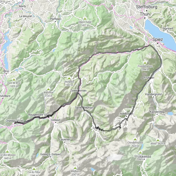 Mapa miniatúra "Okruh cez Galgebüel a Hahnenmoospass" cyklistická inšpirácia v Région lémanique, Switzerland. Vygenerované cyklistickým plánovačom trás Tarmacs.app