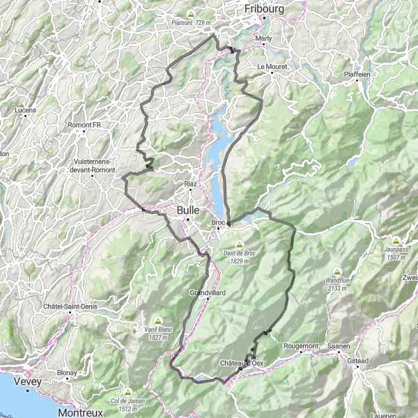 Karttaminiaatyyri "Château-d'Oex - Rossinière ympyrälenkki (tienpyörät)" pyöräilyinspiraatiosta alueella Région lémanique, Switzerland. Luotu Tarmacs.app pyöräilyreittisuunnittelijalla