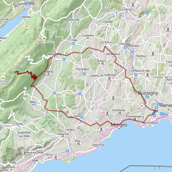 Miniatuurkaart van de fietsinspiratie "Verken Yens and Aclens" in Région lémanique, Switzerland. Gemaakt door de Tarmacs.app fietsrouteplanner