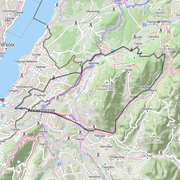 Mapa miniatúra "Výlet do francouzských Alp" cyklistická inšpirácia v Région lémanique, Switzerland. Vygenerované cyklistickým plánovačom trás Tarmacs.app