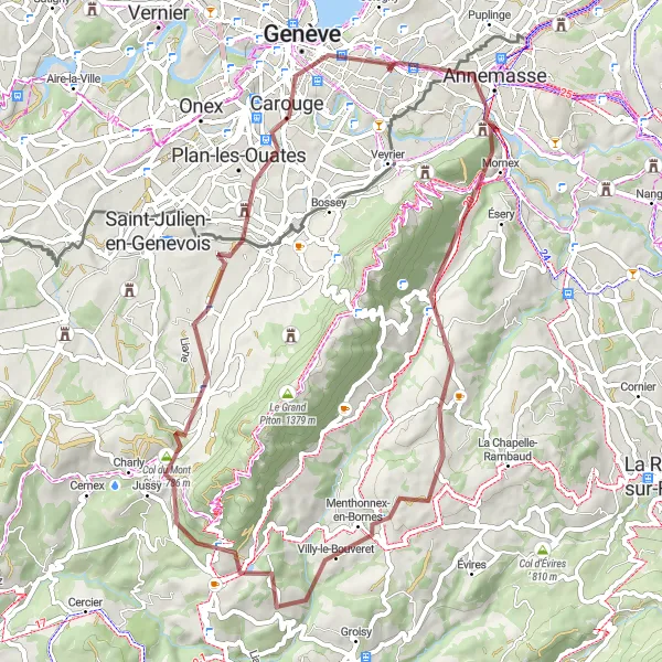 Kartminiatyr av "Gravelväg till Col du Mont Sion" cykelinspiration i Région lémanique, Switzerland. Genererad av Tarmacs.app cykelruttplanerare