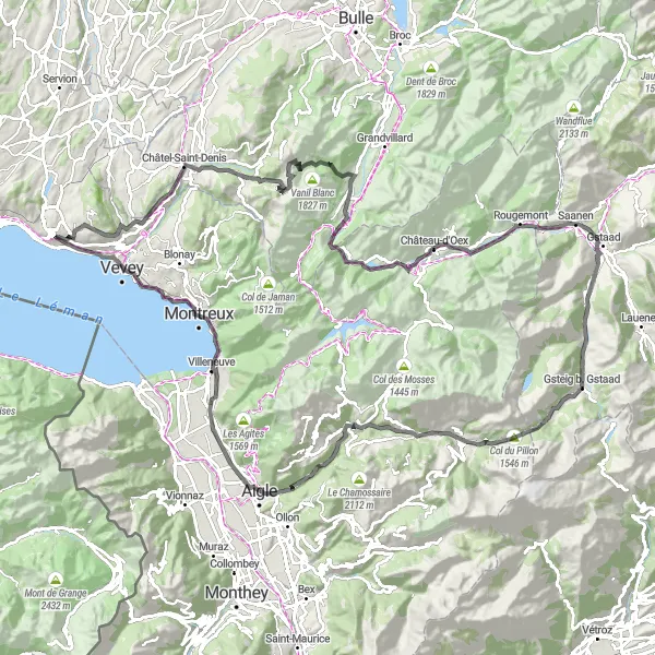 Kartminiatyr av "Gstaad Saanenland Circuit" sykkelinspirasjon i Région lémanique, Switzerland. Generert av Tarmacs.app sykkelrutoplanlegger