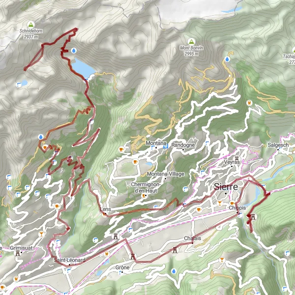 Miniature de la carte de l'inspiration cycliste "Défi alpin autour de Chippis" dans la Région lémanique, Switzerland. Générée par le planificateur d'itinéraire cycliste Tarmacs.app