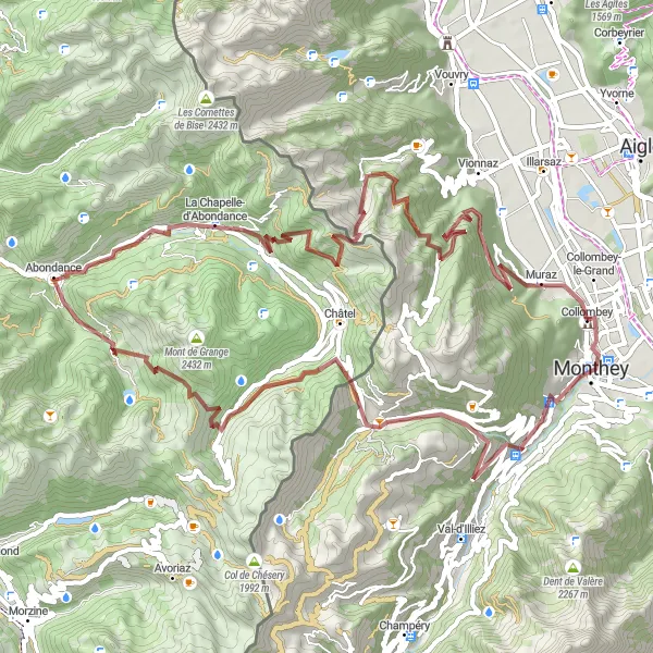 Miniaturekort af cykelinspirationen "Grusveje i Mont Blanc-massivet" i Région lémanique, Switzerland. Genereret af Tarmacs.app cykelruteplanlægger