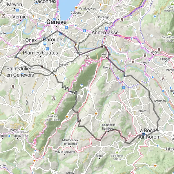 Karten-Miniaturansicht der Radinspiration "Hügeliges Abenteuer in der Region" in Région lémanique, Switzerland. Erstellt vom Tarmacs.app-Routenplaner für Radtouren