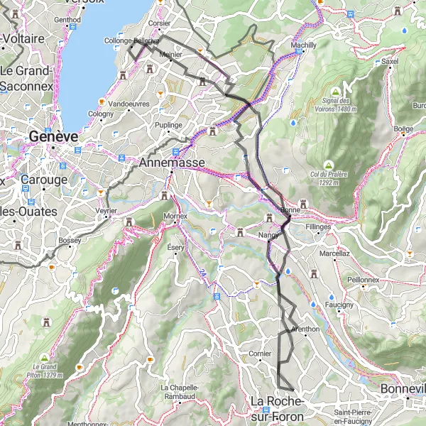 Zemljevid v pomanjšavi "Krožna kolesarska pot Meinier - Gy" kolesarske inspiracije v Région lémanique, Switzerland. Generirano z načrtovalcem kolesarskih poti Tarmacs.app
