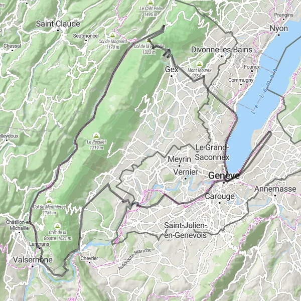Kartminiatyr av "Geneva Loop Journey" cykelinspiration i Région lémanique, Switzerland. Genererad av Tarmacs.app cykelruttplanerare