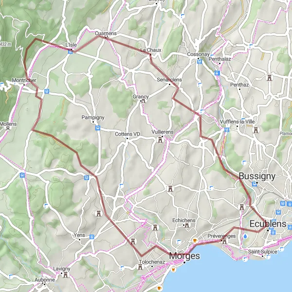 Karten-Miniaturansicht der Radinspiration "Gravel Bike Erlebnis" in Région lémanique, Switzerland. Erstellt vom Tarmacs.app-Routenplaner für Radtouren