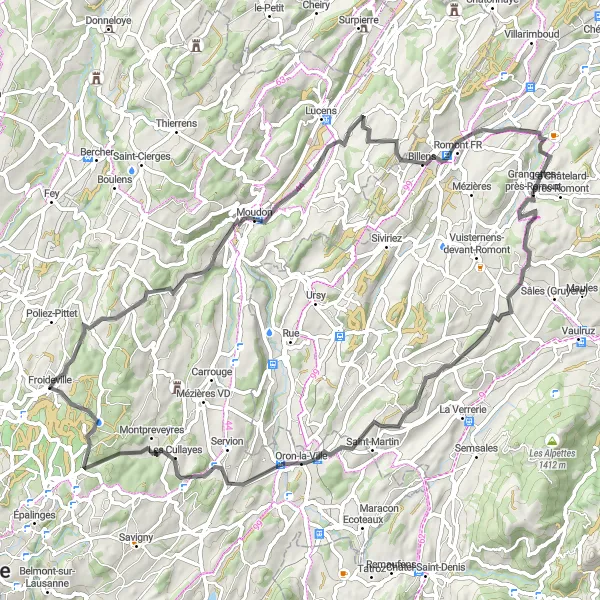 Karttaminiaatyyri "Järvi-linnasto pyöräreitti" pyöräilyinspiraatiosta alueella Région lémanique, Switzerland. Luotu Tarmacs.app pyöräilyreittisuunnittelijalla