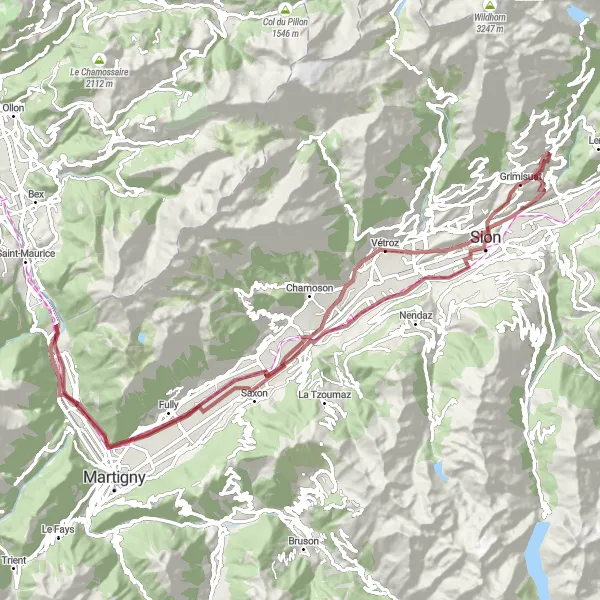 Miniaturní mapa "Kolem Mont d'Orge a Sionu" inspirace pro cyklisty v oblasti Région lémanique, Switzerland. Vytvořeno pomocí plánovače tras Tarmacs.app