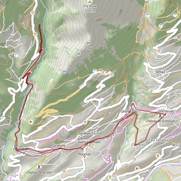 Kartminiatyr av "Utforsk Savièse på sykkelrute fra Grimisuat" sykkelinspirasjon i Région lémanique, Switzerland. Generert av Tarmacs.app sykkelrutoplanlegger
