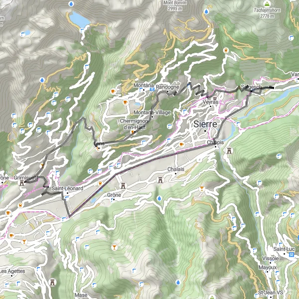 Miniature de la carte de l'inspiration cycliste "Boucle des villages valaisans" dans la Région lémanique, Switzerland. Générée par le planificateur d'itinéraire cycliste Tarmacs.app