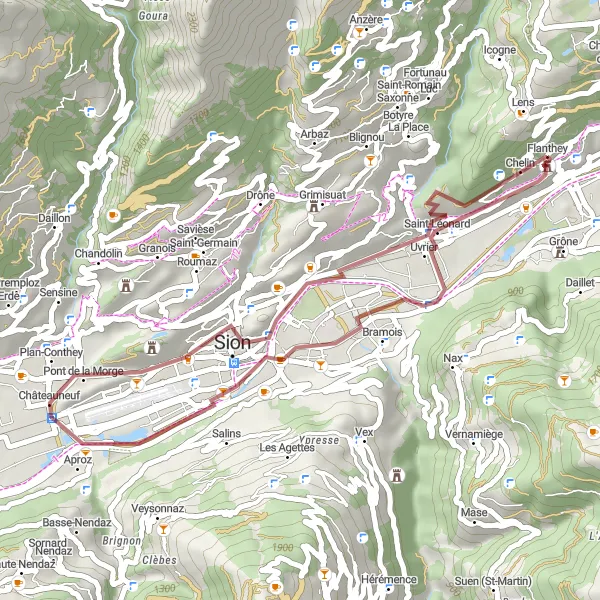 Karttaminiaatyyri "Gravel-reitti Grônesta Château de Vaasin kautta" pyöräilyinspiraatiosta alueella Région lémanique, Switzerland. Luotu Tarmacs.app pyöräilyreittisuunnittelijalla