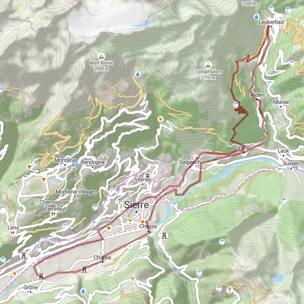 Kartminiatyr av "Gravel Eventyr i Grône" sykkelinspirasjon i Région lémanique, Switzerland. Generert av Tarmacs.app sykkelrutoplanlegger