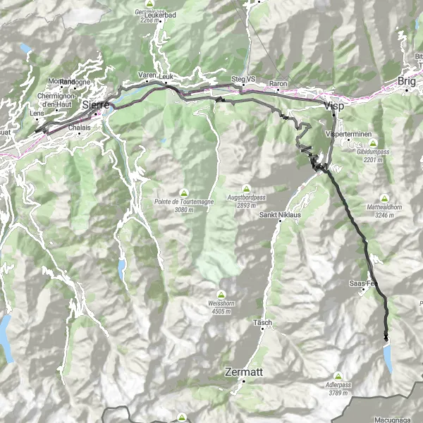 Mapa miniatúra "Grône - Saas-Balen okruh" cyklistická inšpirácia v Région lémanique, Switzerland. Vygenerované cyklistickým plánovačom trás Tarmacs.app
