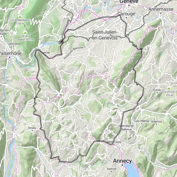 Miniatuurkaart van de fietsinspiratie "Lancy-Golet du Pey Tour" in Région lémanique, Switzerland. Gemaakt door de Tarmacs.app fietsrouteplanner