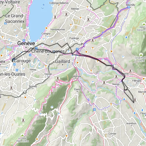 Kartminiatyr av "Vägcykling till Bonne och Champel" cykelinspiration i Région lémanique, Switzerland. Genererad av Tarmacs.app cykelruttplanerare