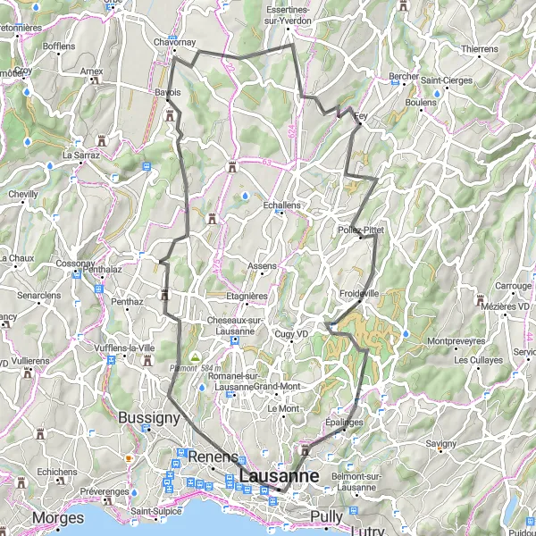 Karten-Miniaturansicht der Radinspiration "Kurze aber schöne Fahrt durch das Waadtland" in Région lémanique, Switzerland. Erstellt vom Tarmacs.app-Routenplaner für Radtouren