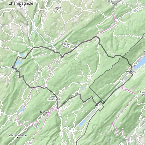 Miniaturní mapa "Trasa Saint-Laurent-en-Grandvaux" inspirace pro cyklisty v oblasti Région lémanique, Switzerland. Vytvořeno pomocí plánovače tras Tarmacs.app