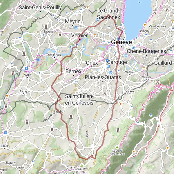 Miniatura della mappa di ispirazione al ciclismo "Giro panoramico attorno al Lago di Ginevra" nella regione di Région lémanique, Switzerland. Generata da Tarmacs.app, pianificatore di rotte ciclistiche