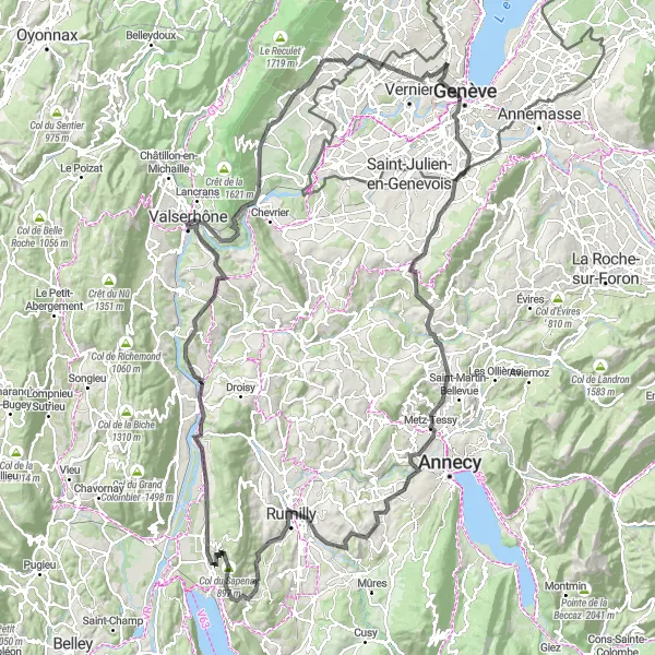 Miniaturní mapa "Cesta kolem Ženevského jezera" inspirace pro cyklisty v oblasti Région lémanique, Switzerland. Vytvořeno pomocí plánovače tras Tarmacs.app