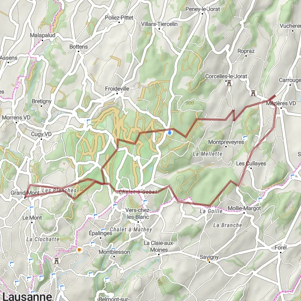 Miniatuurkaart van de fietsinspiratie "Mont-sur-Lausanne Grindroute" in Région lémanique, Switzerland. Gemaakt door de Tarmacs.app fietsrouteplanner