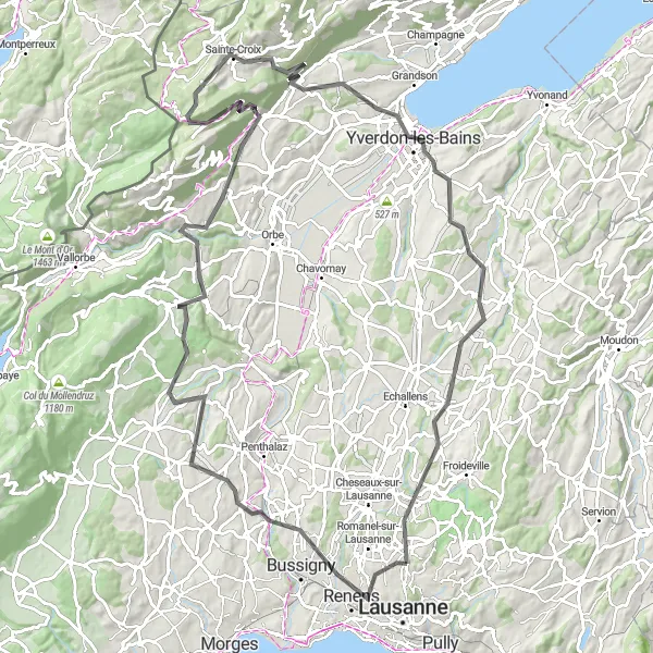 Kartminiatyr av "Prilly til Bretigny Road Cycling Route" sykkelinspirasjon i Région lémanique, Switzerland. Generert av Tarmacs.app sykkelrutoplanlegger