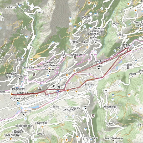 Map miniature of "Lens to Flanthey Gravel Route" cycling inspiration in Région lémanique, Switzerland. Generated by Tarmacs.app cycling route planner