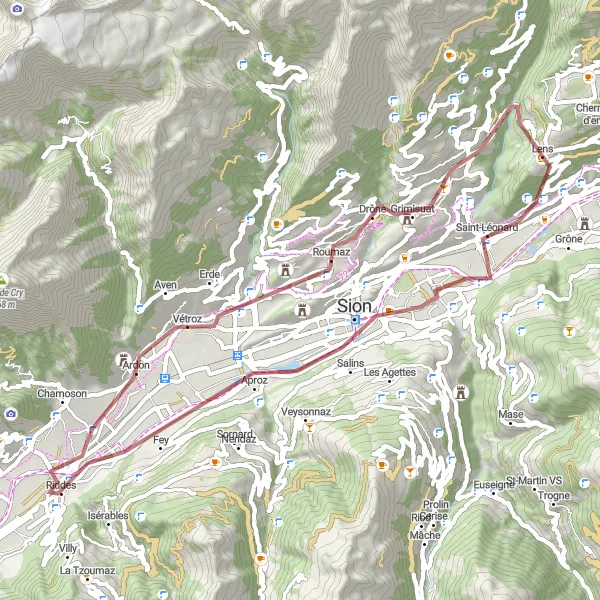 Karten-Miniaturansicht der Radinspiration "Gravelroute Sion - Icogne" in Région lémanique, Switzerland. Erstellt vom Tarmacs.app-Routenplaner für Radtouren