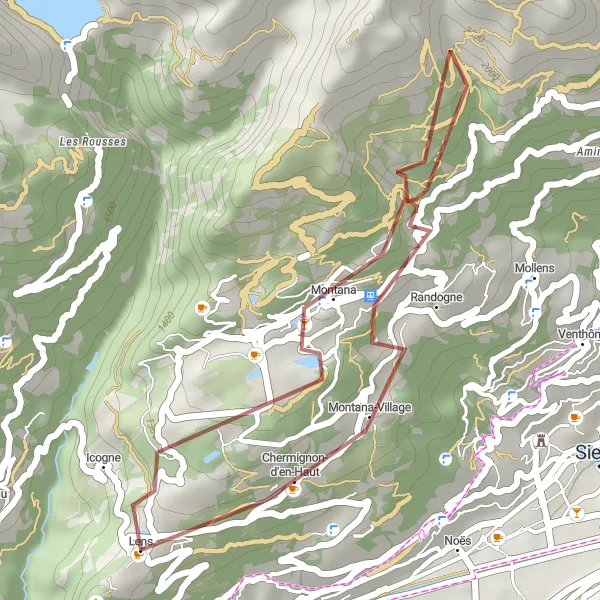 Miniature de la carte de l'inspiration cycliste "Parcours de Gravel de Lens à Chermignon-d'en-Haut et Montana" dans la Région lémanique, Switzerland. Générée par le planificateur d'itinéraire cycliste Tarmacs.app