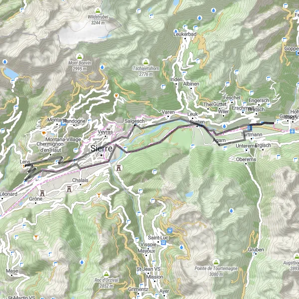 Map miniature of "Lens to Sierre Loop" cycling inspiration in Région lémanique, Switzerland. Generated by Tarmacs.app cycling route planner