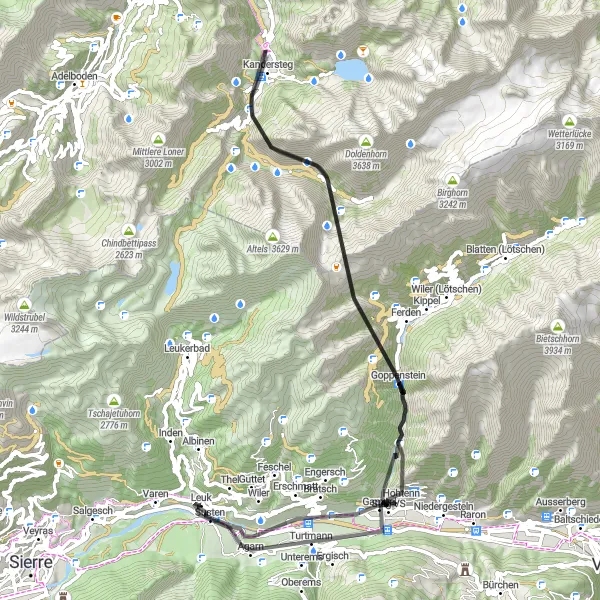 Zemljevid v pomanjšavi "Zahtevna cestna pot v bližini Leuka" kolesarske inspiracije v Région lémanique, Switzerland. Generirano z načrtovalcem kolesarskih poti Tarmacs.app