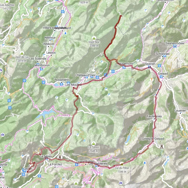 Miniaturní mapa "Gravel Tour Les Mosses - Gsteig b. Gstaad" inspirace pro cyklisty v oblasti Région lémanique, Switzerland. Vytvořeno pomocí plánovače tras Tarmacs.app