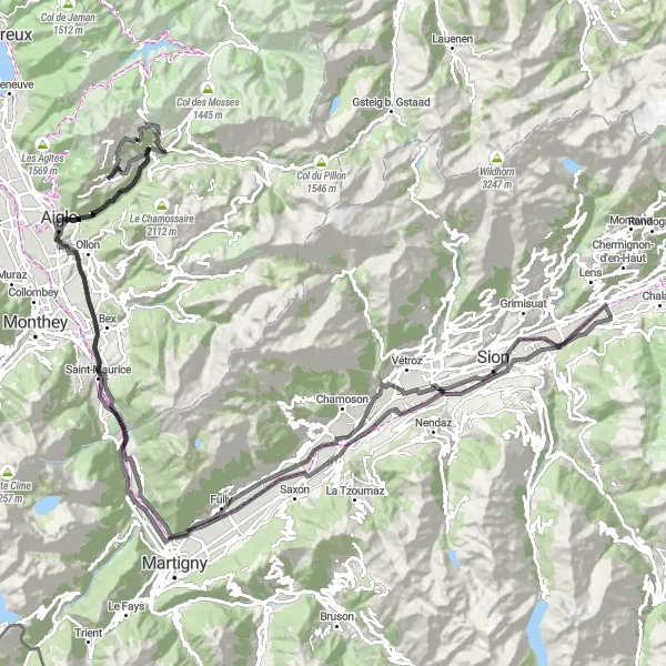 Miniaturekort af cykelinspirationen "Vejcykelrute til Château d'Aigle og Aigle" i Région lémanique, Switzerland. Genereret af Tarmacs.app cykelruteplanlægger