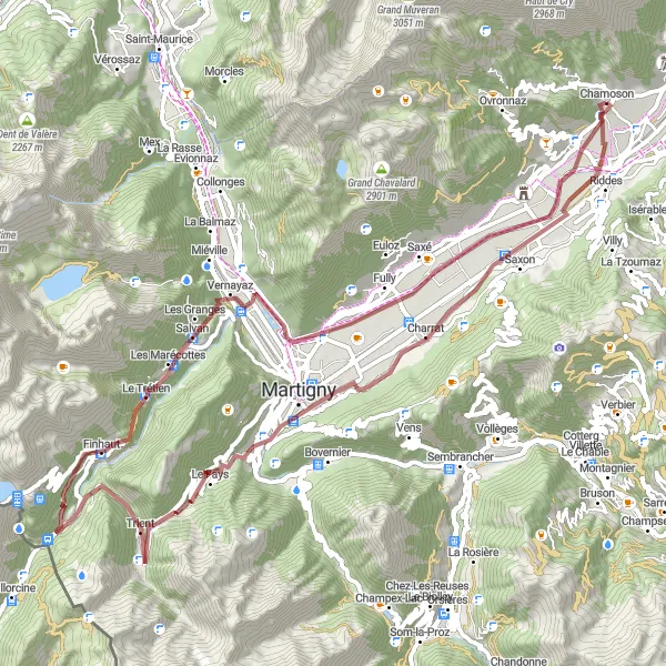 Miniaturekort af cykelinspirationen "Grusvej cykeltur til Col de la Forclaz" i Région lémanique, Switzerland. Genereret af Tarmacs.app cykelruteplanlægger