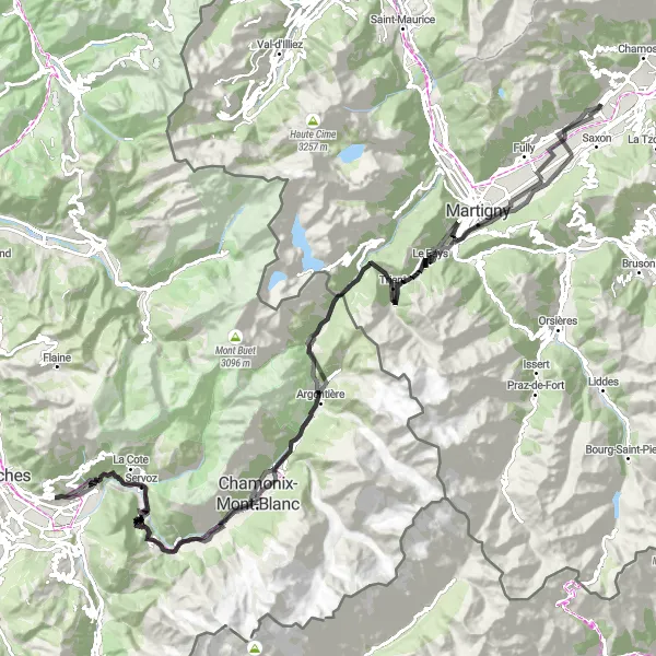 Miniature de la carte de l'inspiration cycliste "Tour du Mont-Blanc" dans la Région lémanique, Switzerland. Générée par le planificateur d'itinéraire cycliste Tarmacs.app