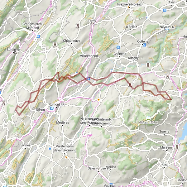 Map miniature of "Lovatens Gravel Loop" cycling inspiration in Région lémanique, Switzerland. Generated by Tarmacs.app cycling route planner