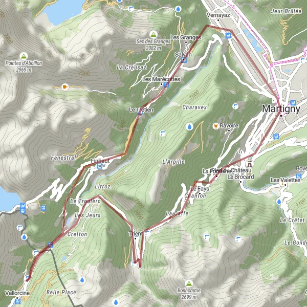Map miniature of "Vallorcine Gravel Loop" cycling inspiration in Région lémanique, Switzerland. Generated by Tarmacs.app cycling route planner