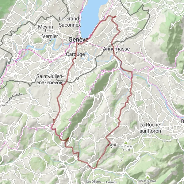 Mapa miniatúra "Gravelová cesta cez Panorama a Col du Mont Sion" cyklistická inšpirácia v Région lémanique, Switzerland. Vygenerované cyklistickým plánovačom trás Tarmacs.app