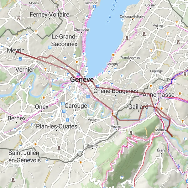 Miniaturní mapa "Scenic Ride to Lake Geneva" inspirace pro cyklisty v oblasti Région lémanique, Switzerland. Vytvořeno pomocí plánovače tras Tarmacs.app