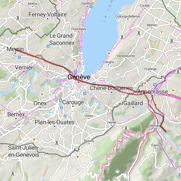 Miniatua del mapa de inspiración ciclista "Ruta del Salève y el Lago Ginebra" en Région lémanique, Switzerland. Generado por Tarmacs.app planificador de rutas ciclistas