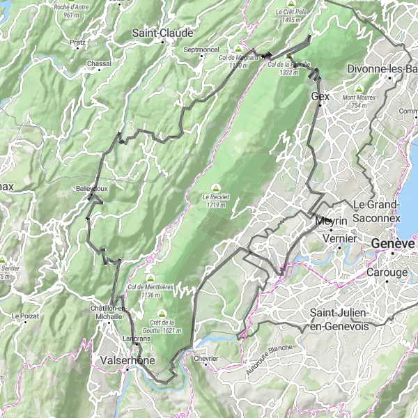 Miniatua del mapa de inspiración ciclista "Tour del Valle de Rhône" en Région lémanique, Switzerland. Generado por Tarmacs.app planificador de rutas ciclistas