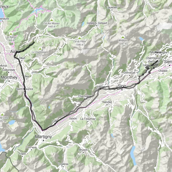 Map miniature of "Château Excursion" cycling inspiration in Région lémanique, Switzerland. Generated by Tarmacs.app cycling route planner