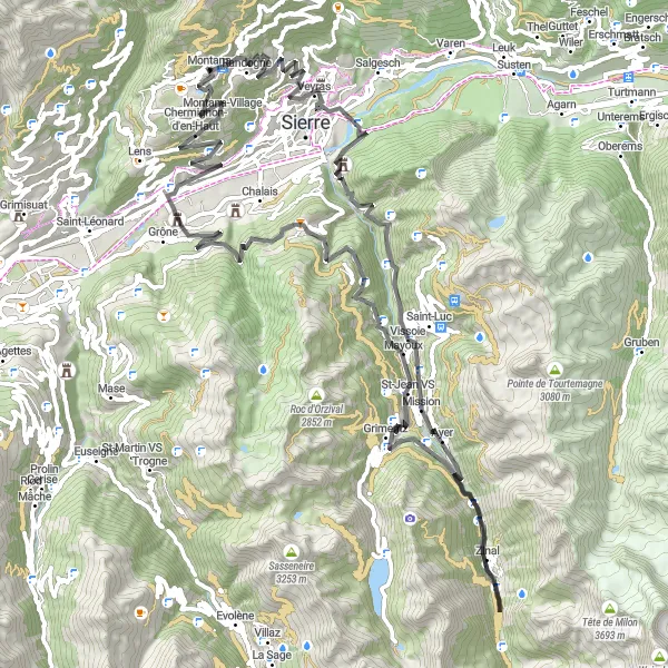 Kartminiatyr av "Cykla till Zinal via Ruines du Château Morestel" cykelinspiration i Région lémanique, Switzerland. Genererad av Tarmacs.app cykelruttplanerare