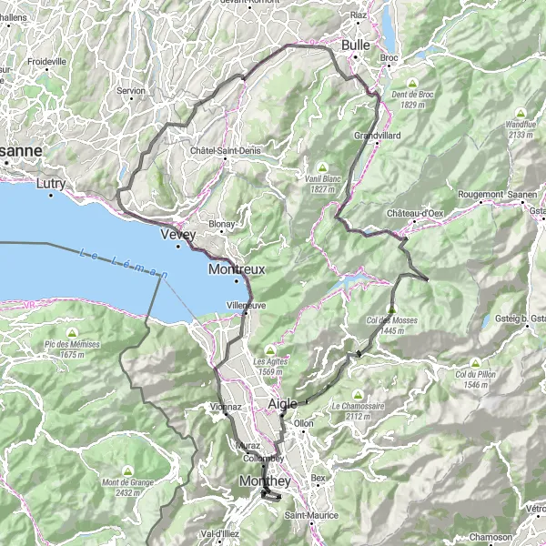 Zemljevid v pomanjšavi "Srce turistične regije" kolesarske inspiracije v Région lémanique, Switzerland. Generirano z načrtovalcem kolesarskih poti Tarmacs.app